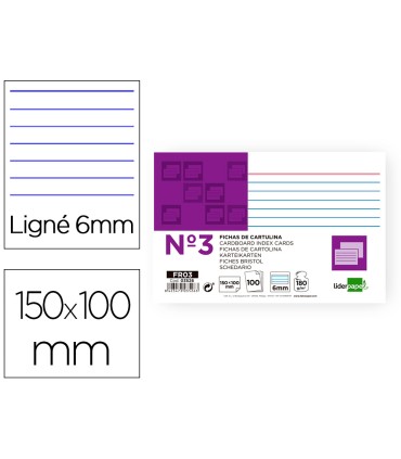 Ficha liderpapel rayada nº3 100x150 mm 180g m2 paquete de 100 unidades